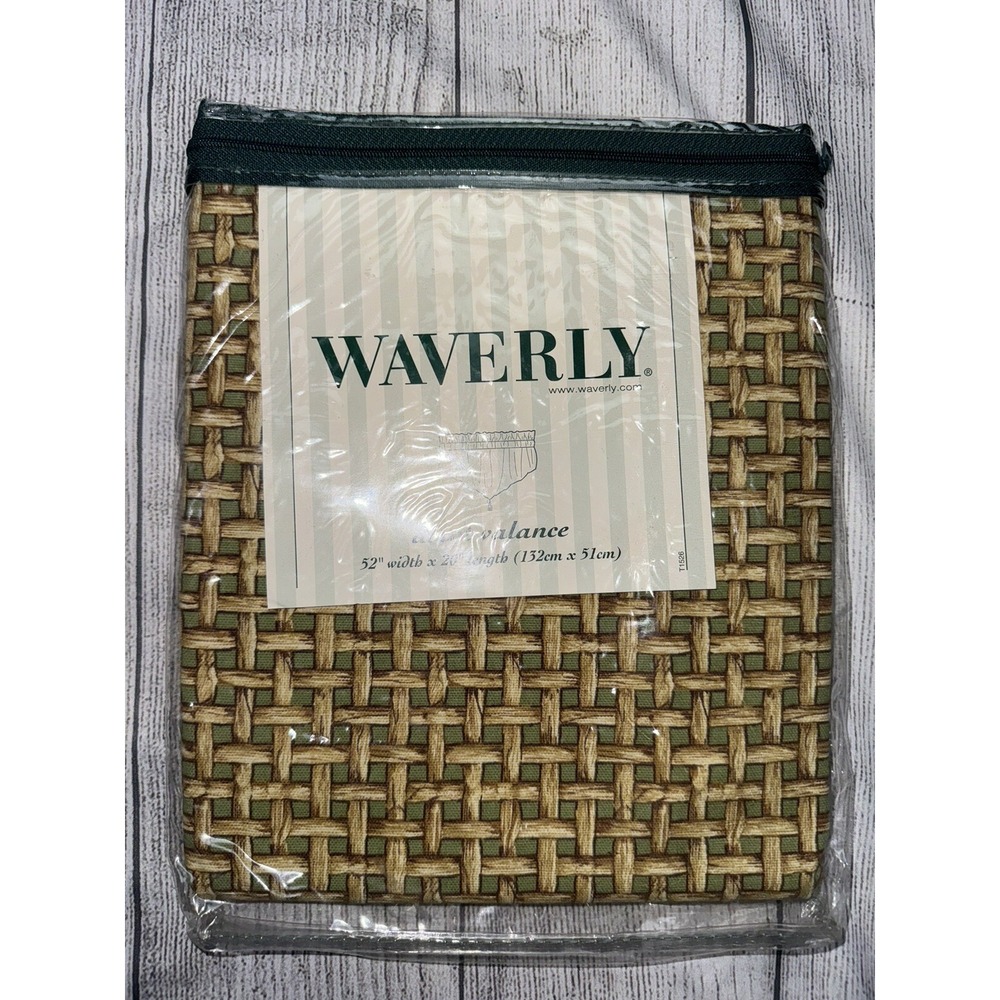 Waverly Ascot Valance Curtain Tikki Mist NEW Green Basket Weave Pattern 52"x20